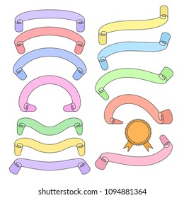 Set of different ribbons, pastel color tapes, banner collection, vector illustration