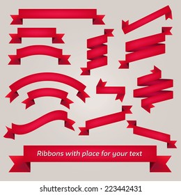 Set of different ribbons. Vector Illustration.