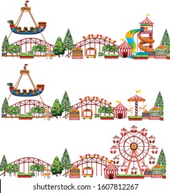 Set of different rides in the circus on white background illustration