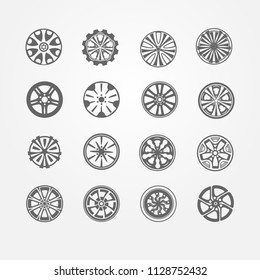 Set of different rims isolated in white