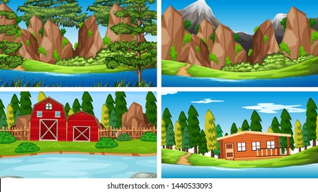 Set of different river scene illustration
