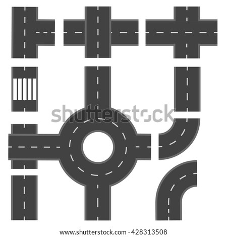 Set of different road sections. Vector illustration