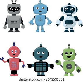 set of different robots in flat vector design on transparent background