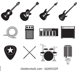 Set of different rock music equipment.