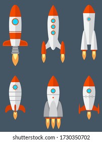 Conjunto de cohetes diferentes. Tecnología espacial al estilo de las caricaturas.