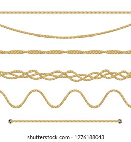 Set of different ropes on white background. Isolated vector illustration.