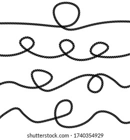 Set of different ropes. String, jute, thread, cord and twisted rope knots.  Vector illustration.