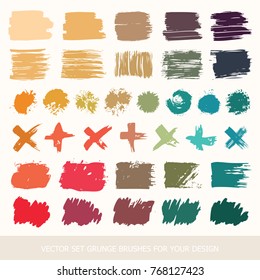 Set of different round black Ink grunge brushes. labels, paint texture. Collection Background handmade design elements.