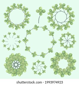 Set of different round frames from clover. Clover wreaths. Good luck symbols.