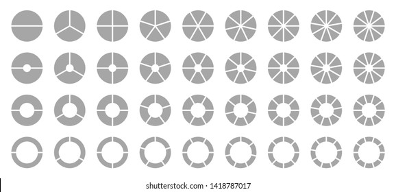 Set Of Different Round Graphic Pie Charts Gray