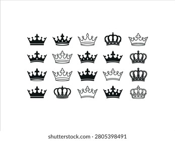 Set of different royal crowns and coronets, vector icons collection