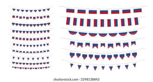 Set of different Russian bunting garlands isolated on white background. Design concept for national holidays, festival, carnival, ets.