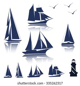 Set of different sailing ships icon