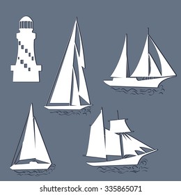 Set of different sailing ships icon