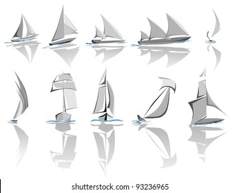 Set of different sailing ships icon (simple vector).