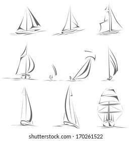 Set Of Different Sailing Ships(boat) Icon In Line Style(simple Vector).