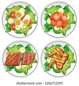 Set of different salad illustration