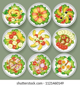 Set of different salads illustration
