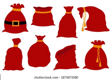 Set of different Santa Claus bags isolated on white