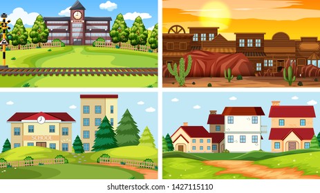 Set of different scene illustration