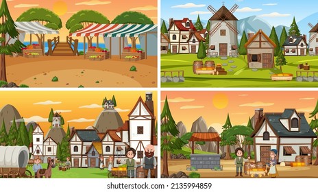 Conjunto de diferentes ilustraciones medievales de la escena