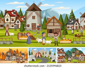 Conjunto de diferentes ilustraciones medievales de la escena