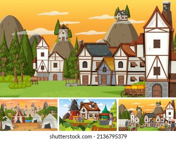 Set verschiedener mittelalterlicher Szene