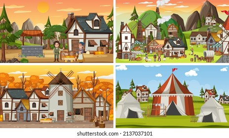 Conjunto de diferentes ilustraciones medievales de la escena