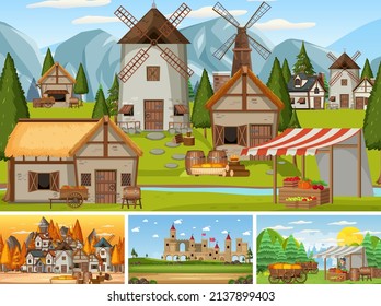 Conjunto de diferentes ilustraciones medievales de la escena