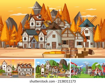 Set verschiedener mittelalterlicher Szene