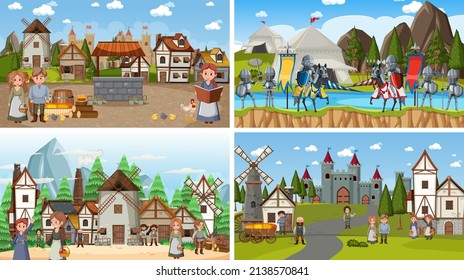 Conjunto de diferentes ilustraciones medievales de la escena