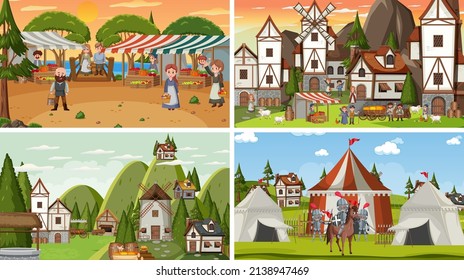 Conjunto de diferentes ilustraciones medievales de la escena