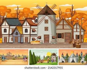 Conjunto de diferentes ilustraciones medievales de la escena