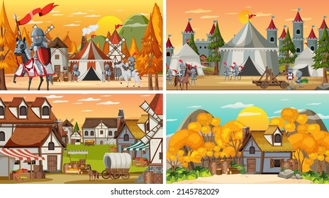 Conjunto de diferentes ilustraciones medievales de la escena