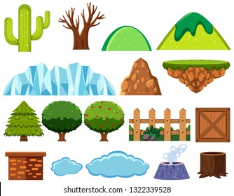 Set of different scene objects illustration