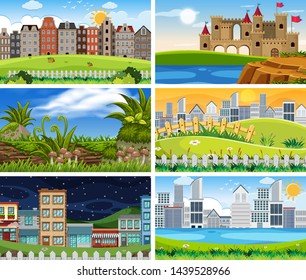 Set of different scenes illustration