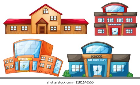 A set of different school building illustration