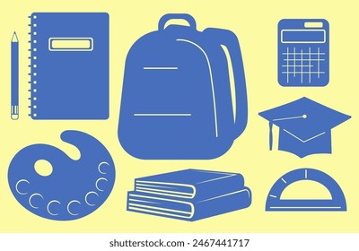 Set of different school icons. Education related elements, vector illustrations. 