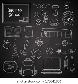 Set of different school items.