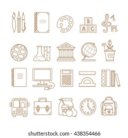 Set of different school items in doodle style. Elements design