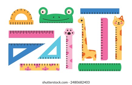 Set of different school rulers. Vector illustration