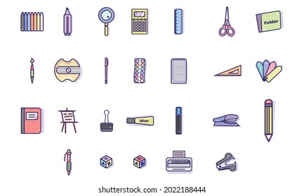 Set of different school supplies icons