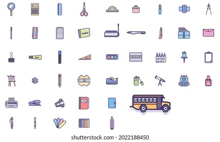 Set of different school supplies icons