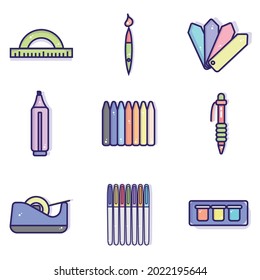 Set of different school supplies icons