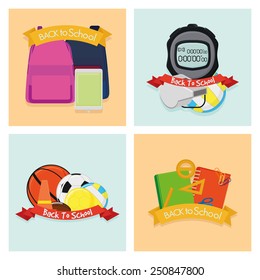 a set of different school supplies on different colored backgrounds