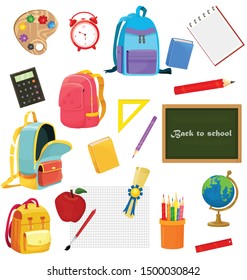 set of different school supplies vector illustration