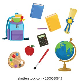 set of different school supplies vector illustration