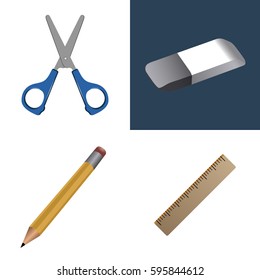 Set of different school supplies, Vector illustration