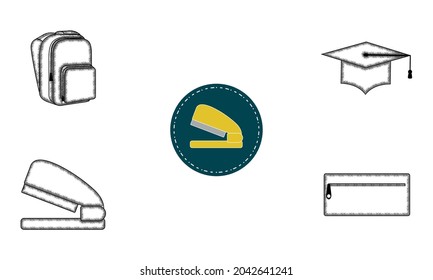 Conjunto de iconos de suministro de escuelas diferentes