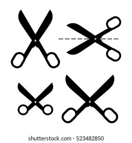 Set of different scissors silhouettes. Isolated on white background